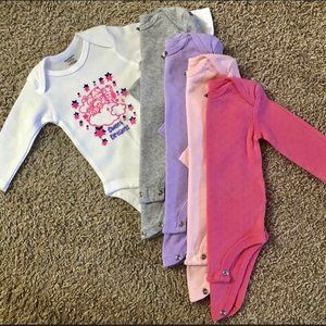 5 Long-Sleeve Baby Girls’ Onesie Bodysuits, 0–3 Months